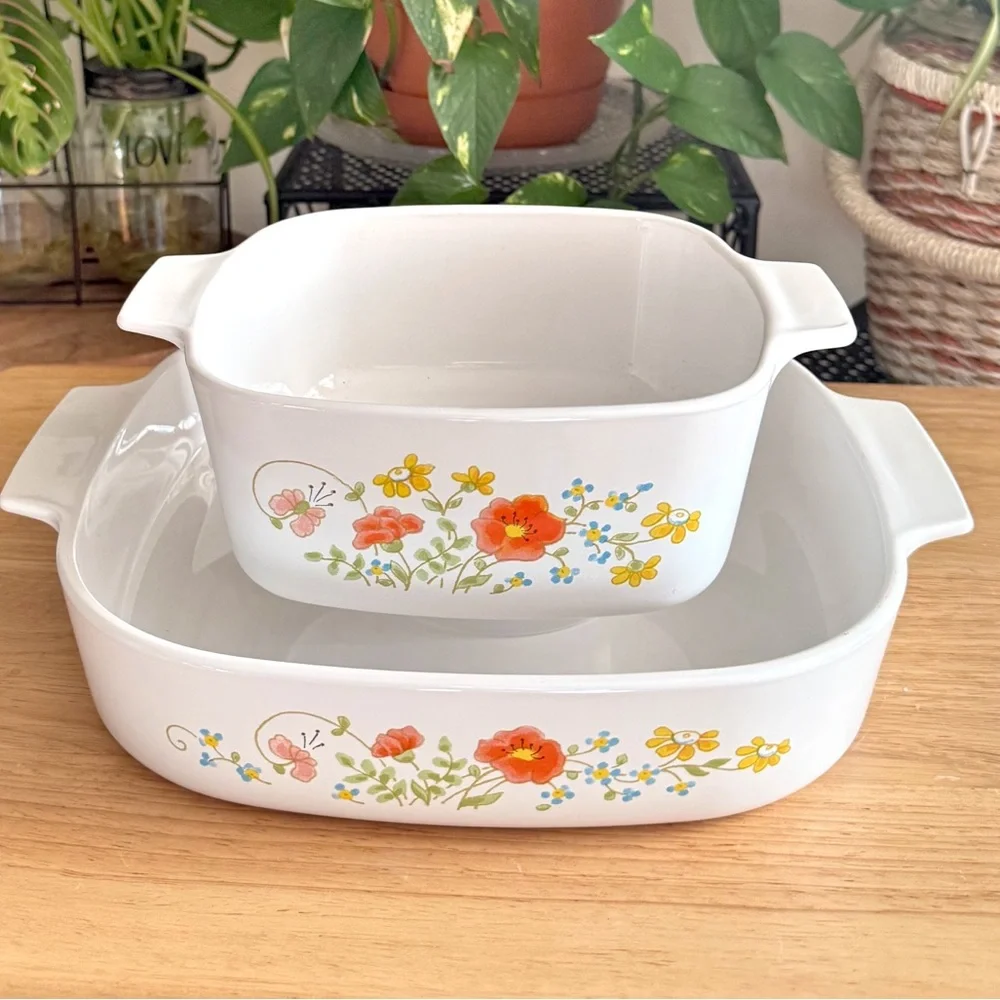 Vintage CorningWare USA Wildflower Orange Poppies A-10-B and A-1 1/2-B NO LIDS